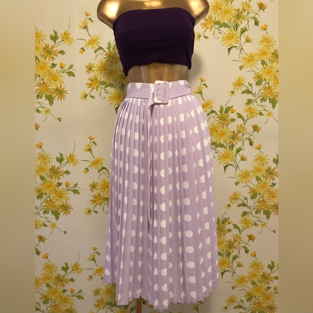 Belted pleated midi skirt lilac size M